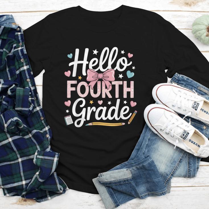 Hello Fourth Grade Back To School Girl Hearts Pink Bow Kids Youth Long Sleeve Tee Hello Fourth Grade Back To School Girl Hearts Pink Bow Kids Youth Long Sleeve Tee