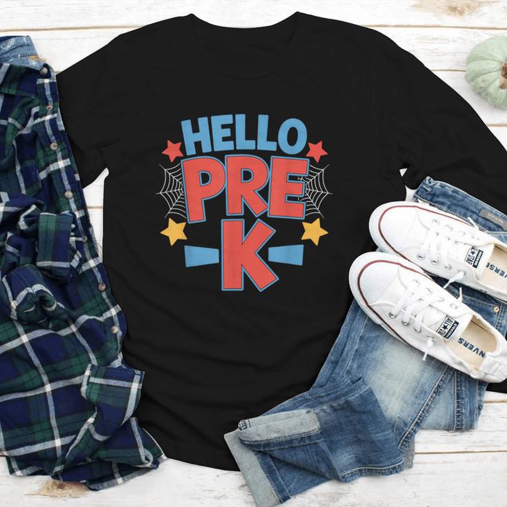 Hello Pre-K Preschool Squad Spider Back To School First Day Youth Long Sleeve Tee