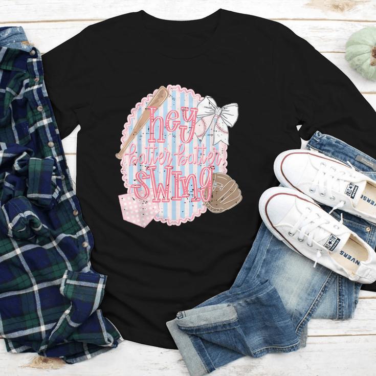 Hey Batter Batter Swing Baseball Game Day Coquette Bow Girly Youth Long Sleeve Tee Hey Batter Batter Swing Baseball Game Day Coquette Bow Girly Youth Long Sleeve Tee