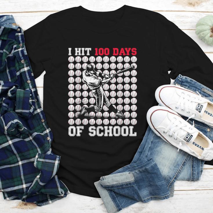 I Hit 100 Days Of School Baseball 100th Day Boys Kids Youth Long Sleeve Tee I Hit 100 Days Of School Baseball 100th Day Boys Kids Youth Long Sleeve Tee