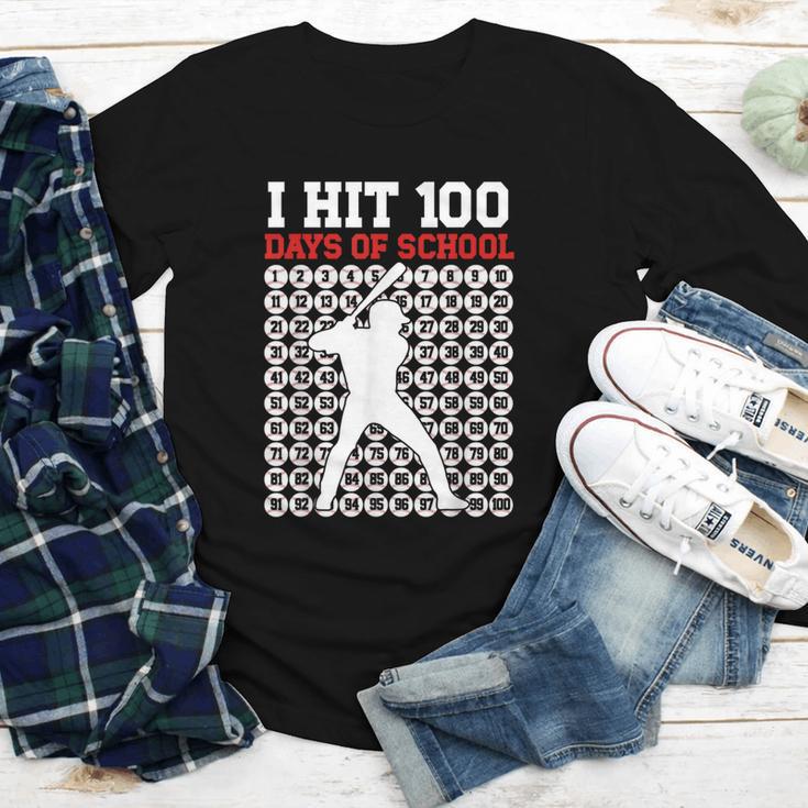 I Hit 100 Days Of School Baseball 100 Day Of School Youth Long Sleeve Tee I Hit 100 Days Of School Baseball 100 Day Of School Youth Long Sleeve Tee