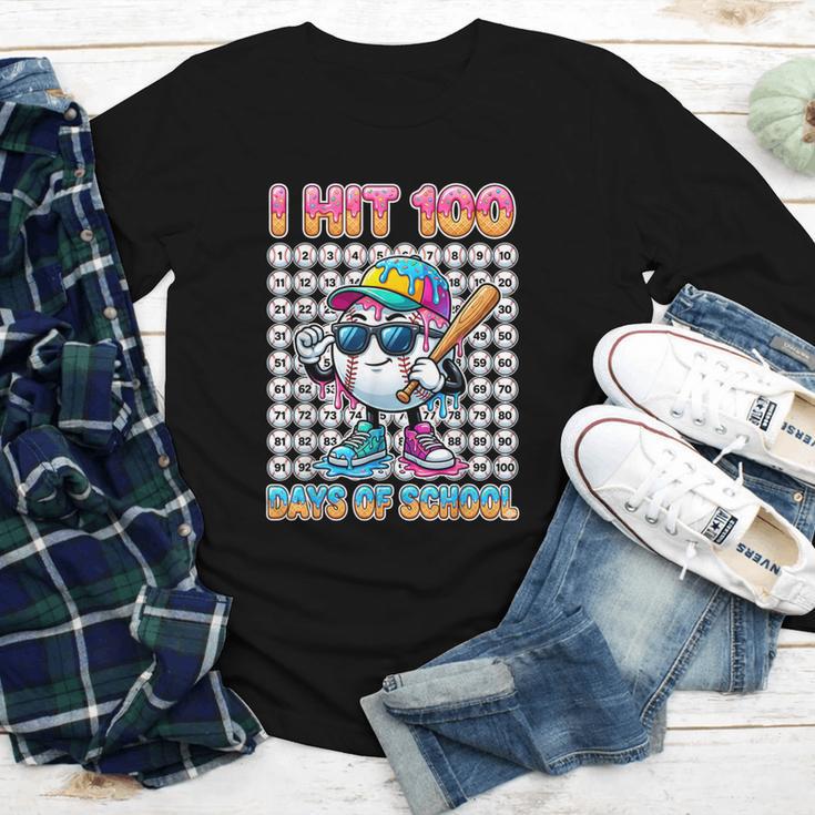I Hit 100 Days Of School Baseball Ice Cram Drip 100th Boys Youth Long Sleeve Tee