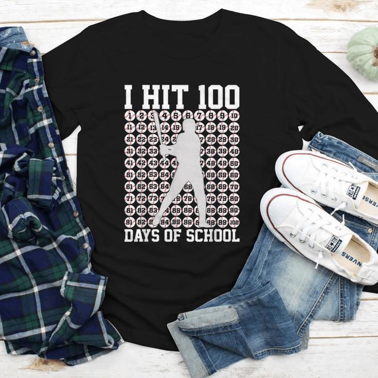 I Hit 100 Days Of School Boys Kids 100th Day Balls Baseball Youth Long Sleeve Tee