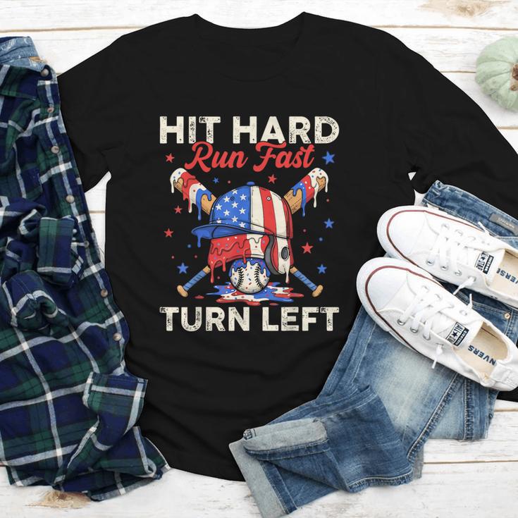 Hit Hard Run Fast Turn Left Baseball Cream Drip Crossed Bats Youth Long Sleeve Tee