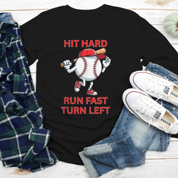 Hit Hard Run Fast Turn Left Baseball Player Youth Long Sleeve Tee Hit Hard Run Fast Turn Left Baseball Player Youth Long Sleeve Tee