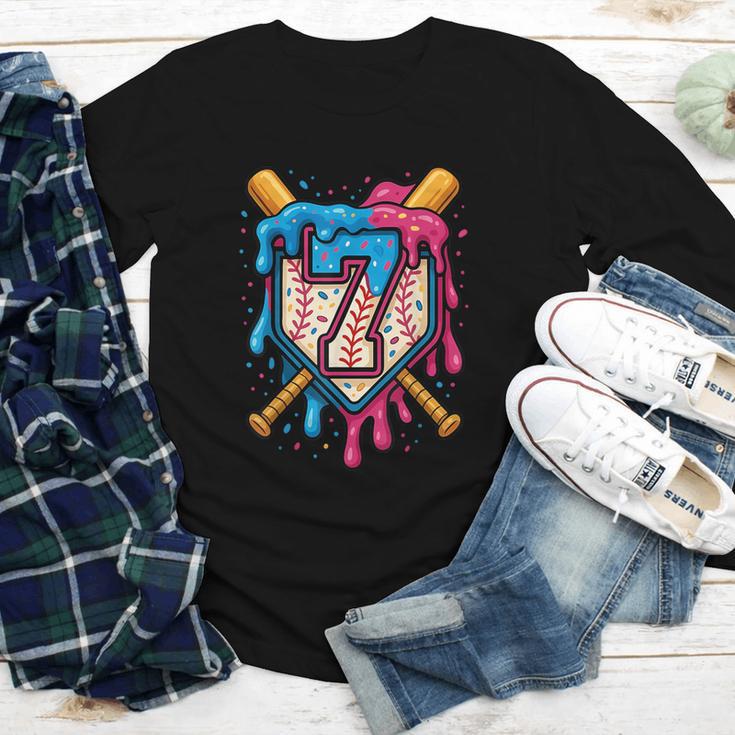 HUGvyn 7th Birthday Baseball Ice Cream Drip Number 7 Kid Boy Youth Long Sleeve Tee