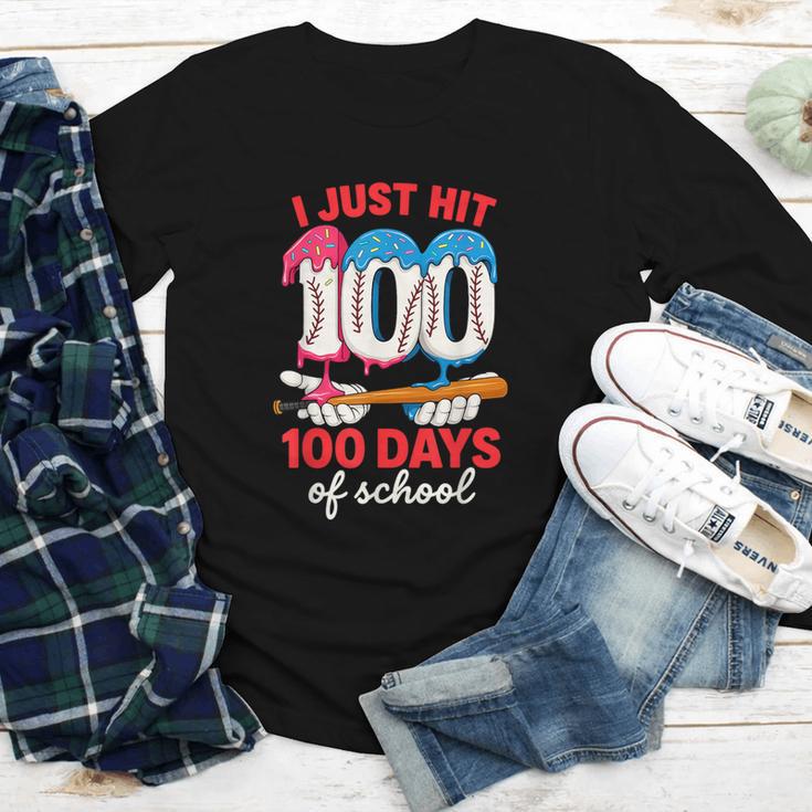 HUGvyn I Just Hit 100 Days Of School Baseball Ice Cream Boys Youth Long Sleeve Tee