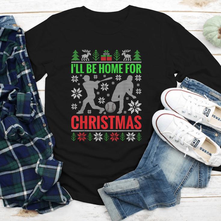 I'Ll Be Home For Christmas Baseball Xmas Youth Long Sleeve Tee
