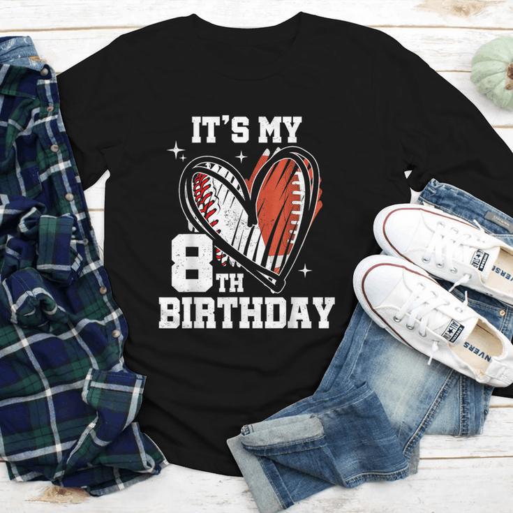 It's My 8th Birthday Baseball Football Heart 8 Year Old Youth Long Sleeve Tee It's My 8th Birthday Baseball Football Heart 8 Year Old Youth Long Sleeve Tee