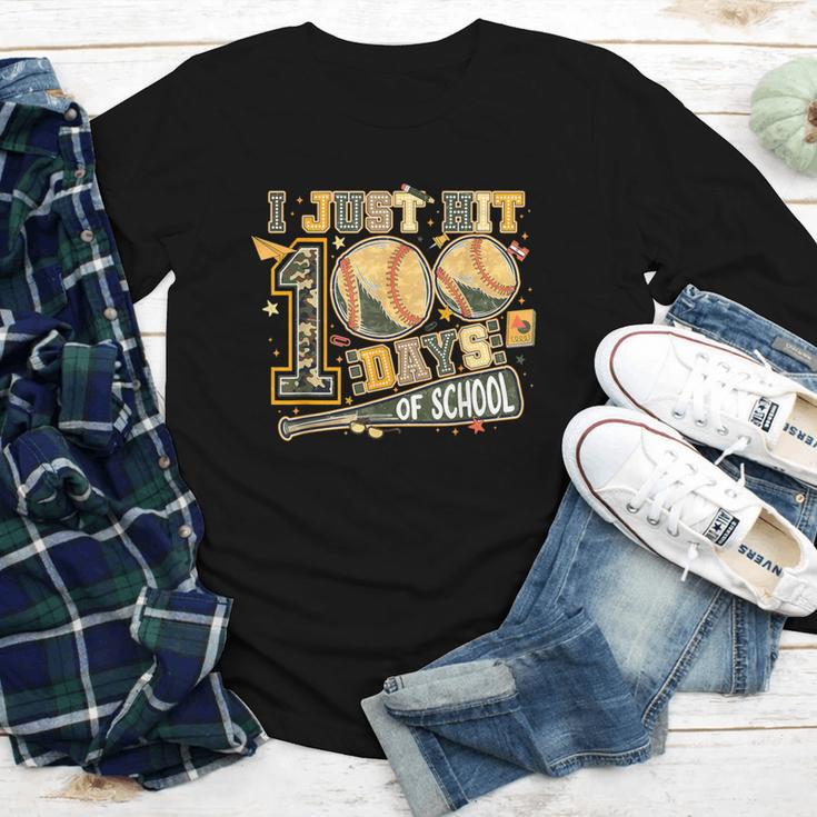 I Just Hit 100 Days Of School Baseball Teacher Student Retro Youth Long Sleeve Tee