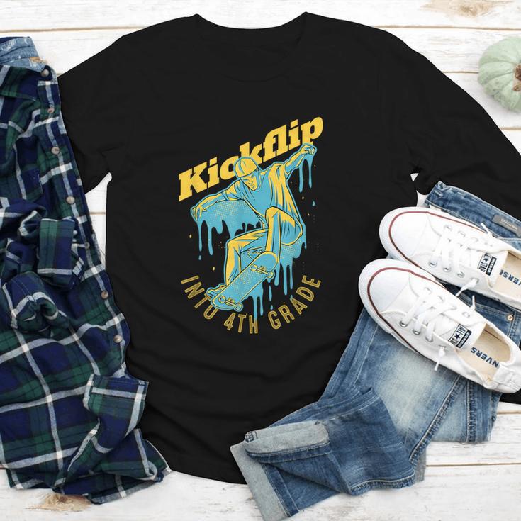 Kickflip Into 4th Grade Skateboard Lover Back To School Youth Long Sleeve Tee