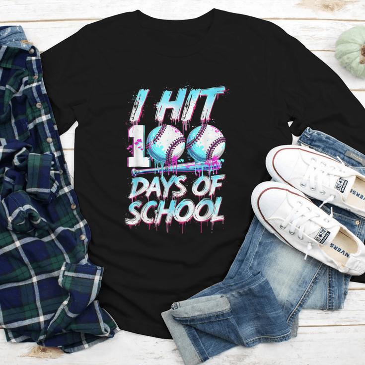 Kids 100 Days Of School 100th Day Baseball Ice Cream Drip Youth Long Sleeve Tee