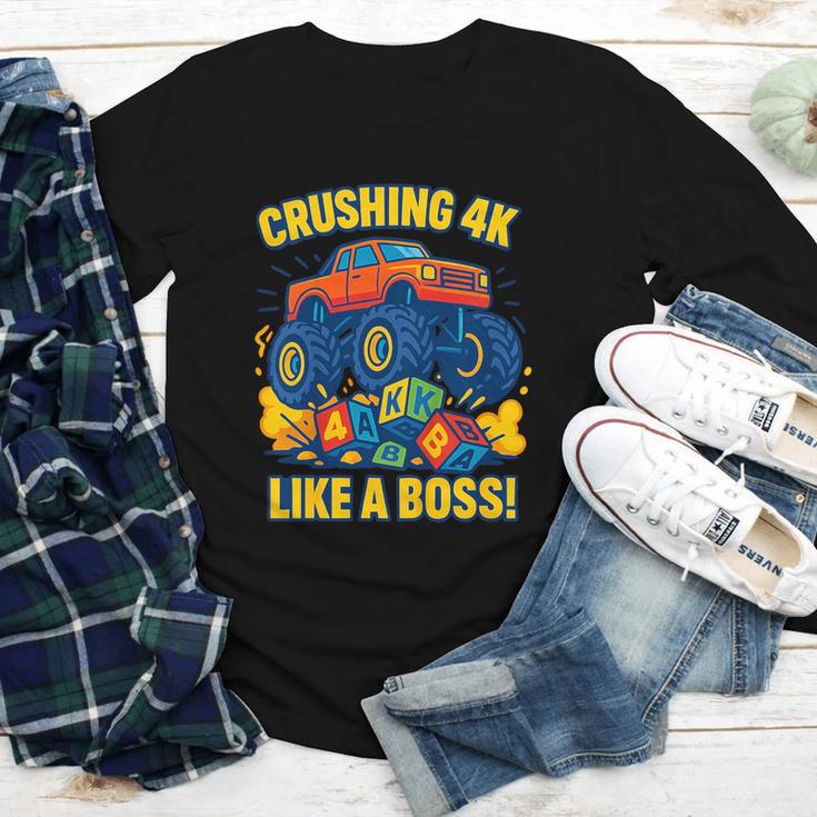 Kids 4k Boys Back To School Shirt Monster Truck Crushing 4k Youth Long Sleeve Tee