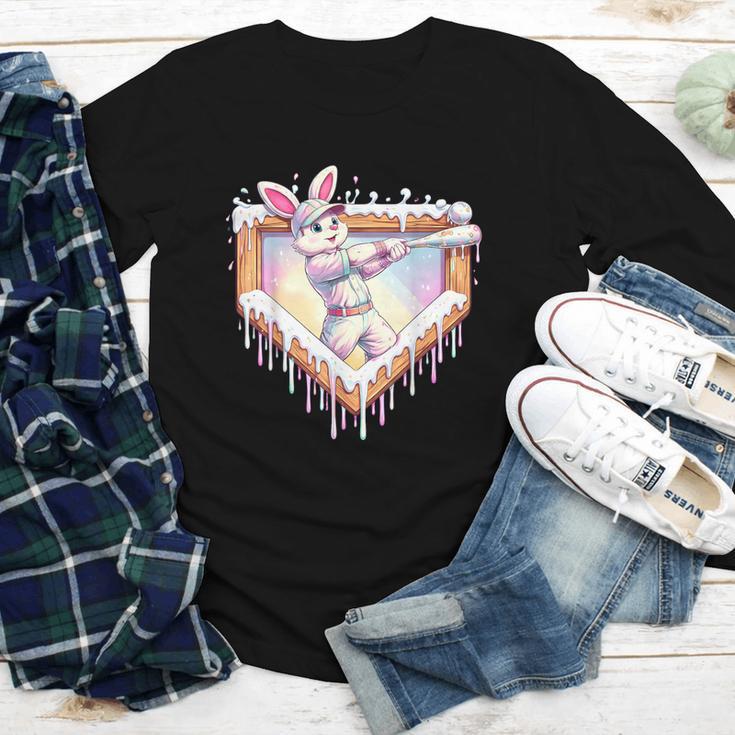 Kids Happy Easter Bunny Playing Baseball Boy Ice Cream Drip Youth Long Sleeve Tee