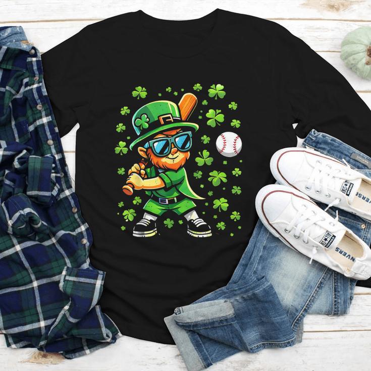 Leprechaun Playing Baseball Happy St Patricks Day Men Boys Youth Long Sleeve Tee
