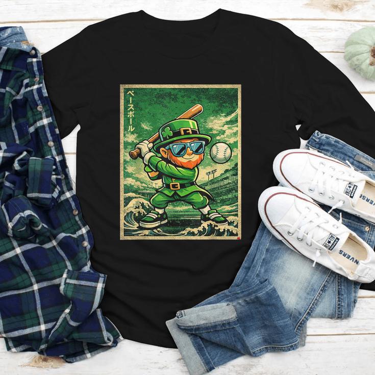 Leprechaun Playing Baseball Japanese Art St Patricks Day Youth Long Sleeve Tee