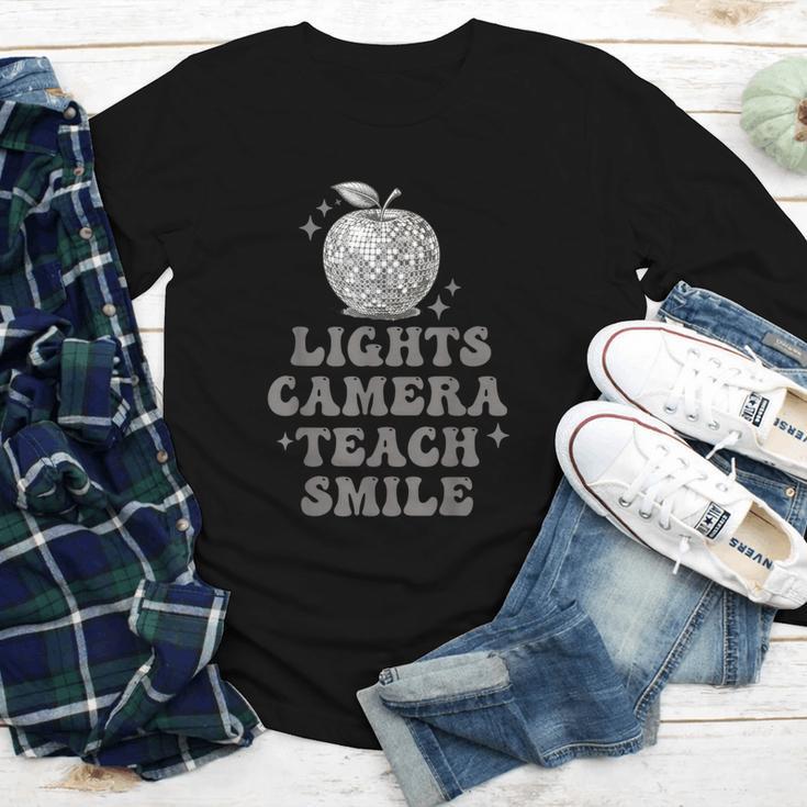 Lights Camera Teach Smile Disco-Ball Back To School Outfit Youth Long Sleeve Tee Lights Camera Teach Smile Disco-Ball Back To School Outfit Youth Long Sleeve Tee
