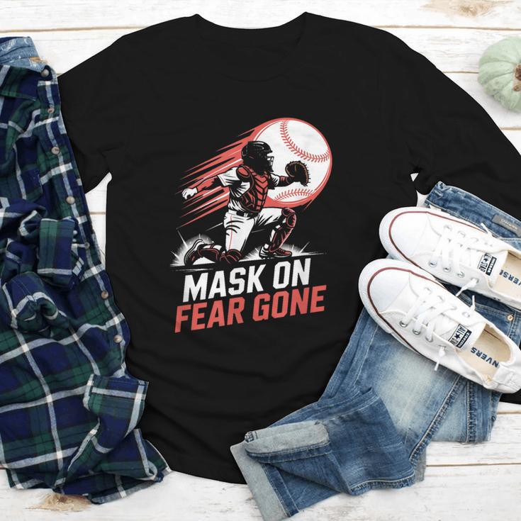 Mask On Fear Gone Baseball Catcher Softball Youth Long Sleeve Tee Mask On Fear Gone Baseball Catcher Softball Youth Long Sleeve Tee