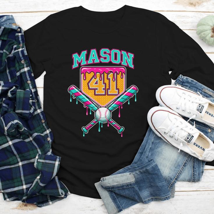 Mason 41 Meme Ice Cream Drip Baseball Birthday Costume Youth Long Sleeve Tee
