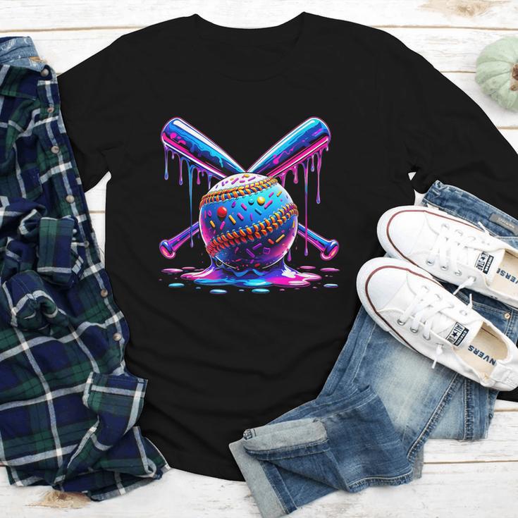 Neon Dripping Baseball And Bats Colorful Sports Art Youth Long Sleeve Tee Neon Dripping Baseball And Bats Colorful Sports Art Youth Long Sleeve Tee