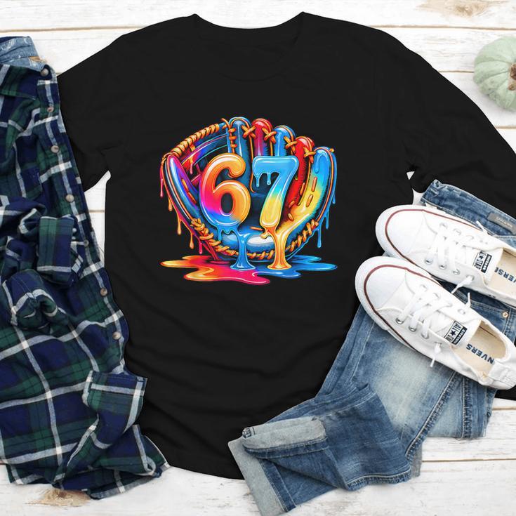 Number 67 Baseball Glove Ice Cream Drip Six Seven Meme Youth Long Sleeve Tee