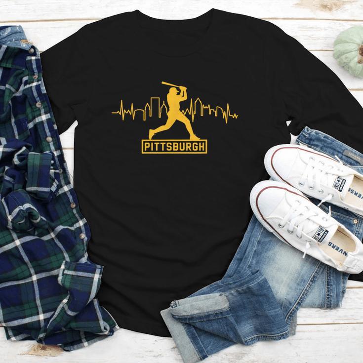 Pittsburgh Lovers Skyline Retro Baseball Heartbeat Men Women Youth Long Sleeve Tee Pittsburgh Lovers Skyline Retro Baseball Heartbeat Men Women Youth Long Sleeve Tee