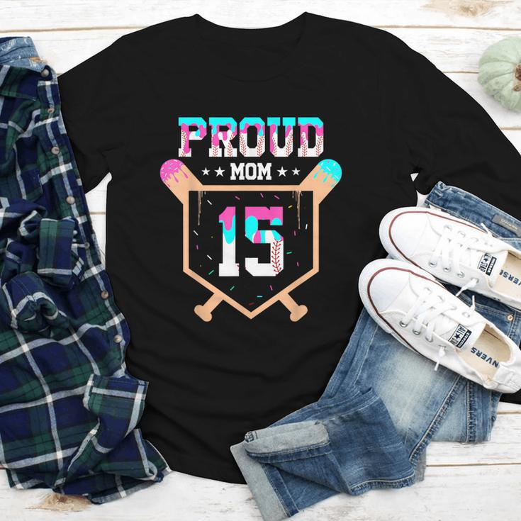 Proud Mom Baseball Player Number 15 Ice Cream Drip Youth Long Sleeve Tee