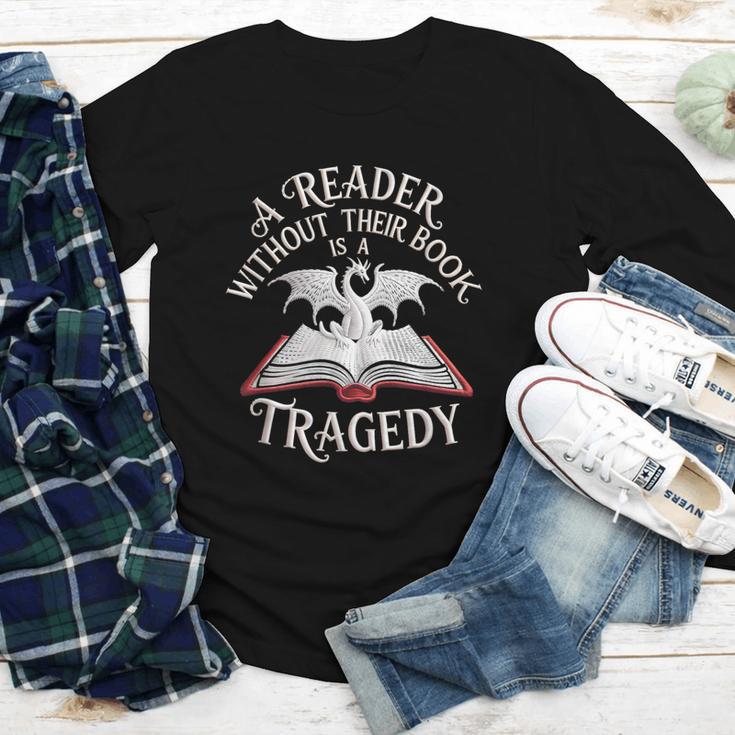 A Reader Without Their Book Is a Tragedy Back To School Youth Long Sleeve Tee