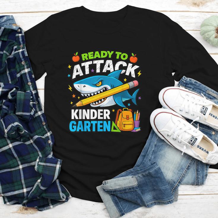Ready To Attack Kindergarten Shark Back To School Kids Youth Long Sleeve Tee Ready To Attack Kindergarten Shark Back To School Kids Youth Long Sleeve Tee