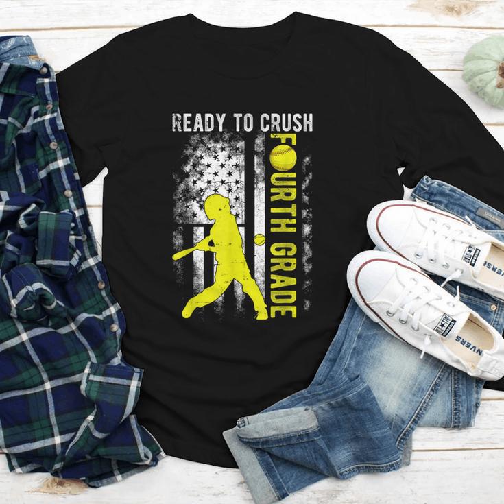 Ready To Crush Fourth Grade Softball USA Flag Back To School Youth Long Sleeve Tee