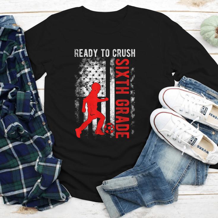 Ready To Crush Sixth Grade Soccer USA Flag Back To School Youth Long Sleeve Tee