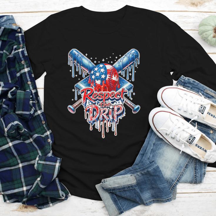 Respect The Drip Baseball American Flag Ice Cream Drip Youth Youth Long Sleeve Tee