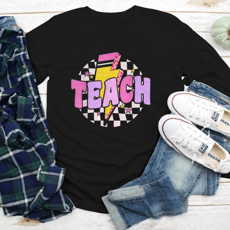 Retro Checkered Teach Pencil Lightning Back To School Youth Long Sleeve Tee Retro Checkered Teach Pencil Lightning Back To School Youth Long Sleeve Tee