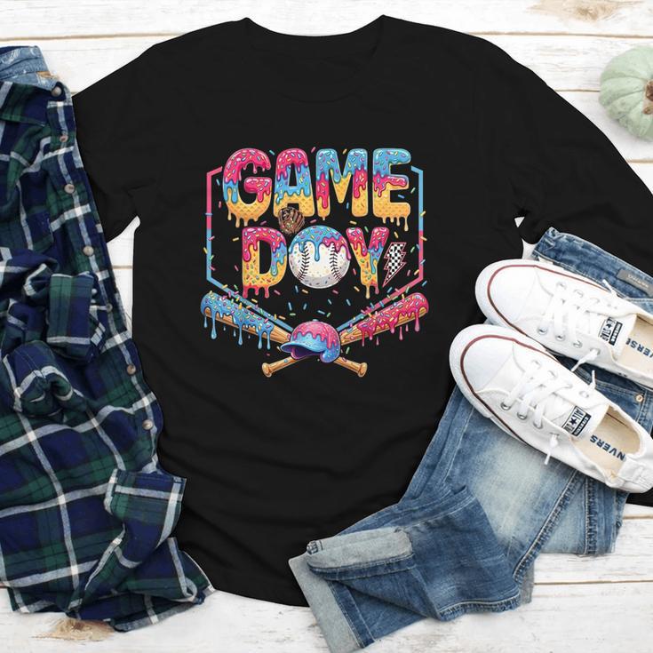 Retro Game Day Baseball Ice Cream Drip For Men Boy Kids Youth Long Sleeve Tee