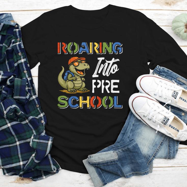 Roaring Into Preschool First Day Back To School Students Youth Long Sleeve Tee Roaring Into Preschool First Day Back To School Students Youth Long Sleeve Tee
