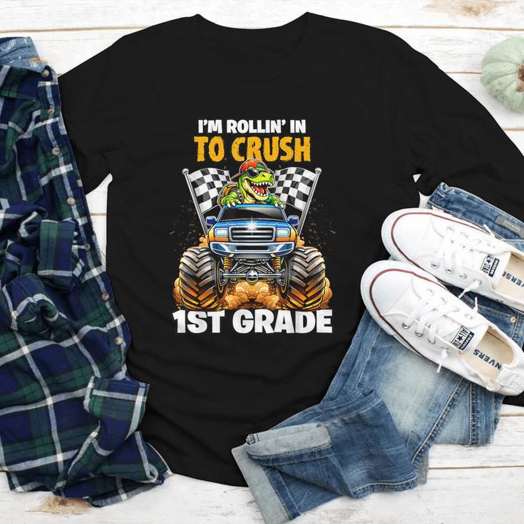 Rollin Crush Dinosaur Monster Truck Back To School 1st Grade Youth Long Sleeve Tee Rollin Crush Dinosaur Monster Truck Back To School 1st Grade Youth Long Sleeve Tee