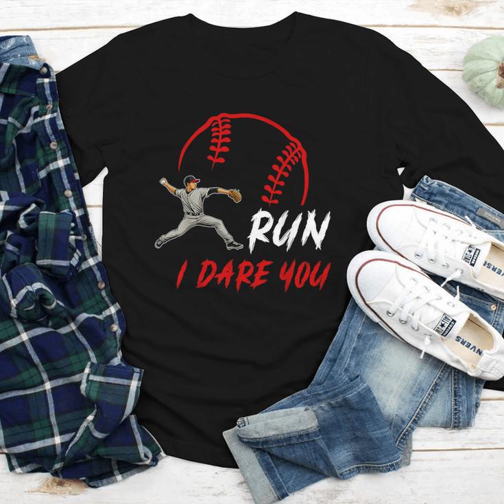 Run Steal I Dare You Humor Baseball Catcher Vintage Youth Long Sleeve Tee Run Steal I Dare You Humor Baseball Catcher Vintage Youth Long Sleeve Tee