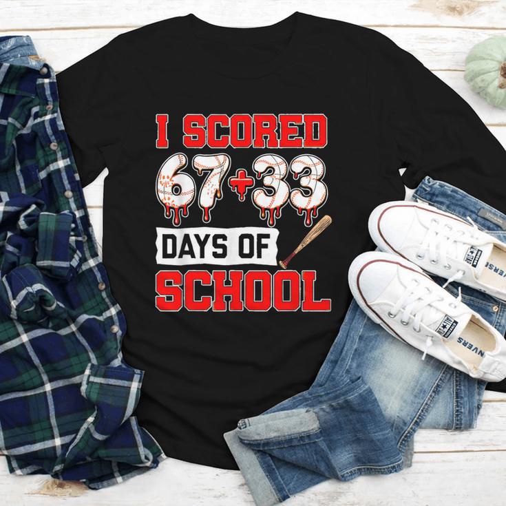 I Scored 6733 100th Days Of School Baseball Six Seven Meme Youth Long Sleeve Tee