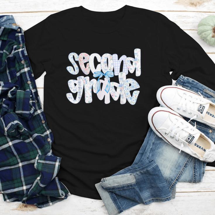 Second Grade Student Back To School Pastel Floral Bow Youth Long Sleeve Tee