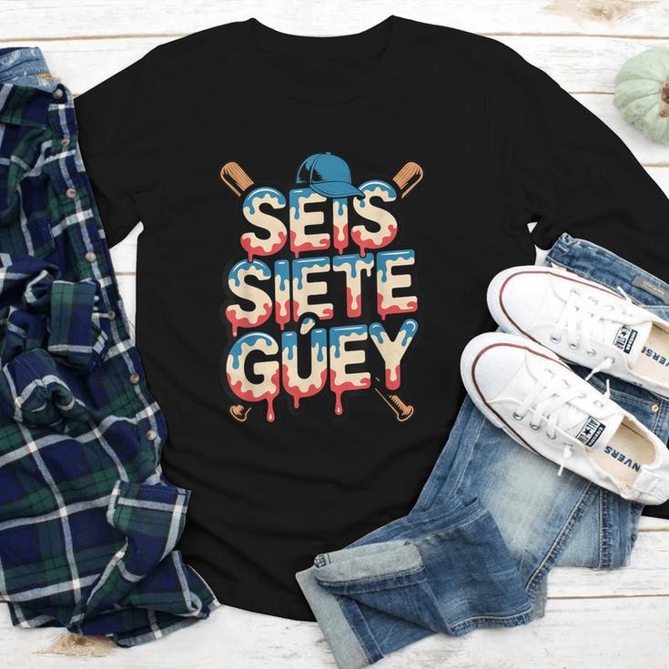 SEIS Siete Guey Baseball Drip Mexico Spanish 67 Slang Boys Youth Long Sleeve Tee