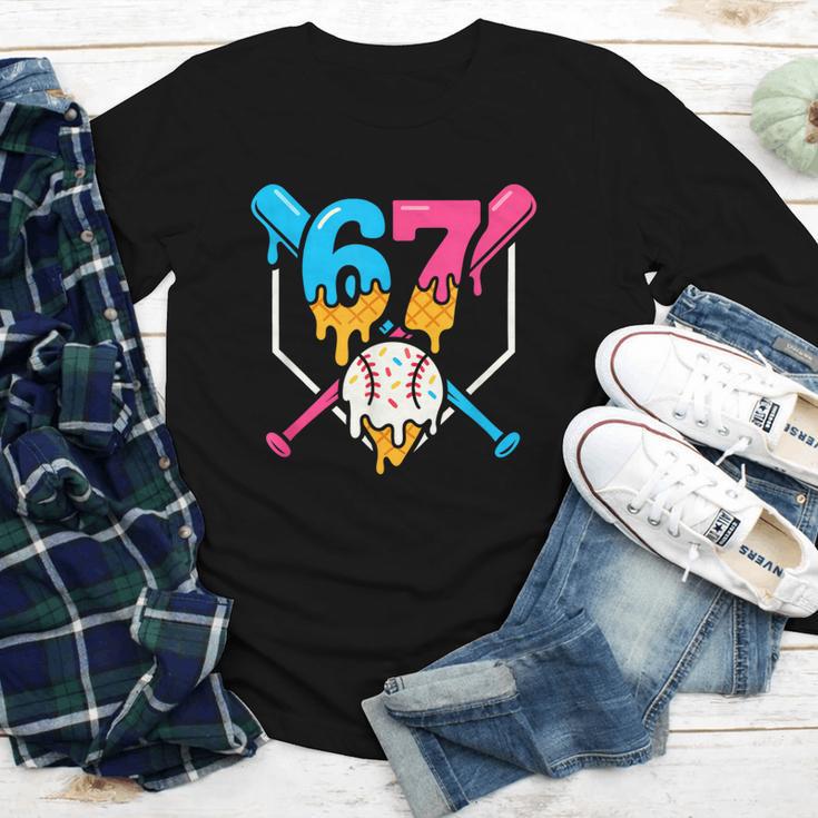 Six Seven Baseball Ice Cream Drip Cool 67 Gen Alpha Slang Youth Long Sleeve Tee