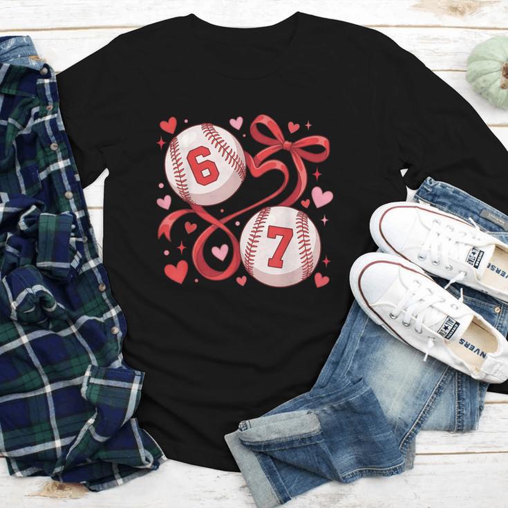 Six Seven Baseball Lover Sports Red Heart Bow Valentine Girl Youth Long Sleeve Tee