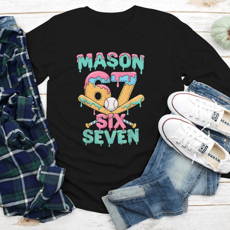 Six Seven Meme Mason Ice Cream Drip Baseball Number 67 Youth Long Sleeve Tee