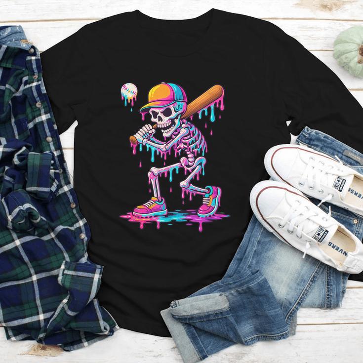 Skelton Playing Baseball Halloween Baseball Drip Boys Kids Youth Long Sleeve Tee
