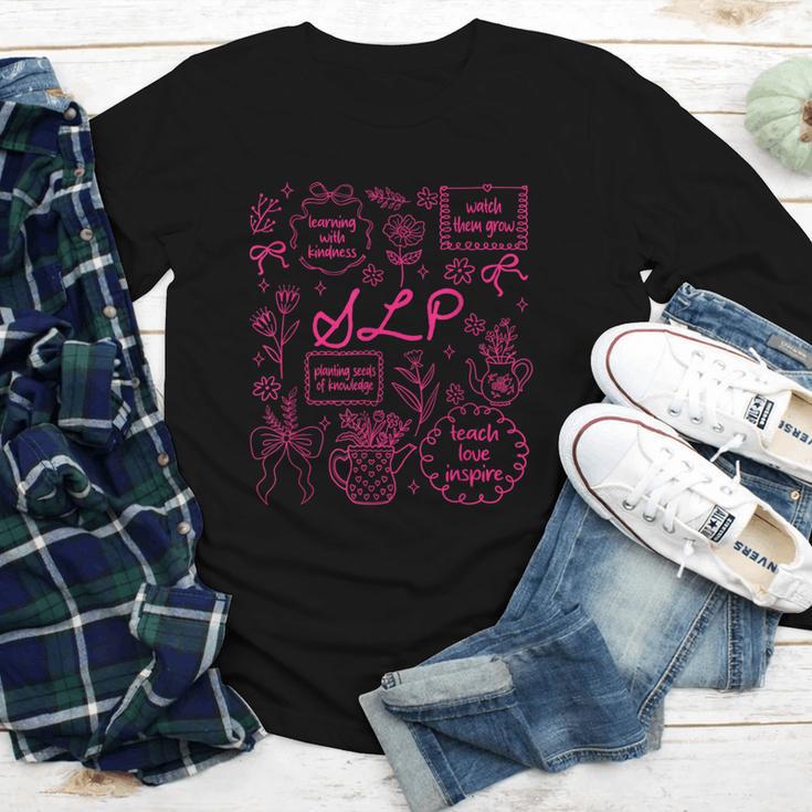 SLP Love Inspire Teach Pink Bow Back To School Youth Long Sleeve Tee
