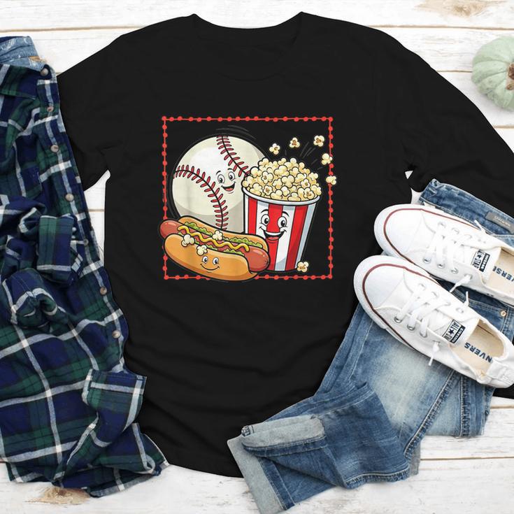 Smiling Baseball Popcorn And Hot-Dog Cartoon Apparel Youth Long Sleeve Tee