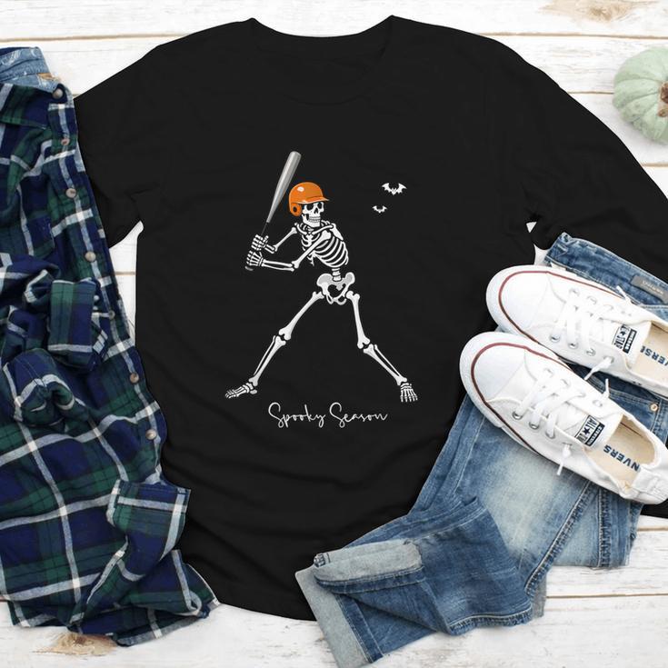 Spooky Season Skeleton Baseball Player Halloween Batter Youth Long Sleeve Tee
