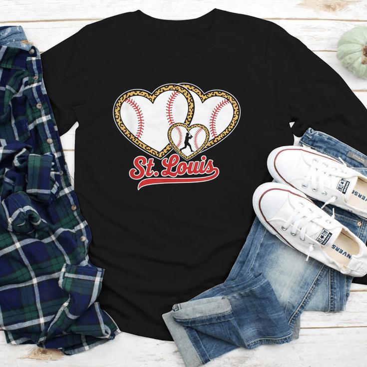 St Louis Leopard Heart Baseball Batter Boys Fan Youth Long Sleeve Tee