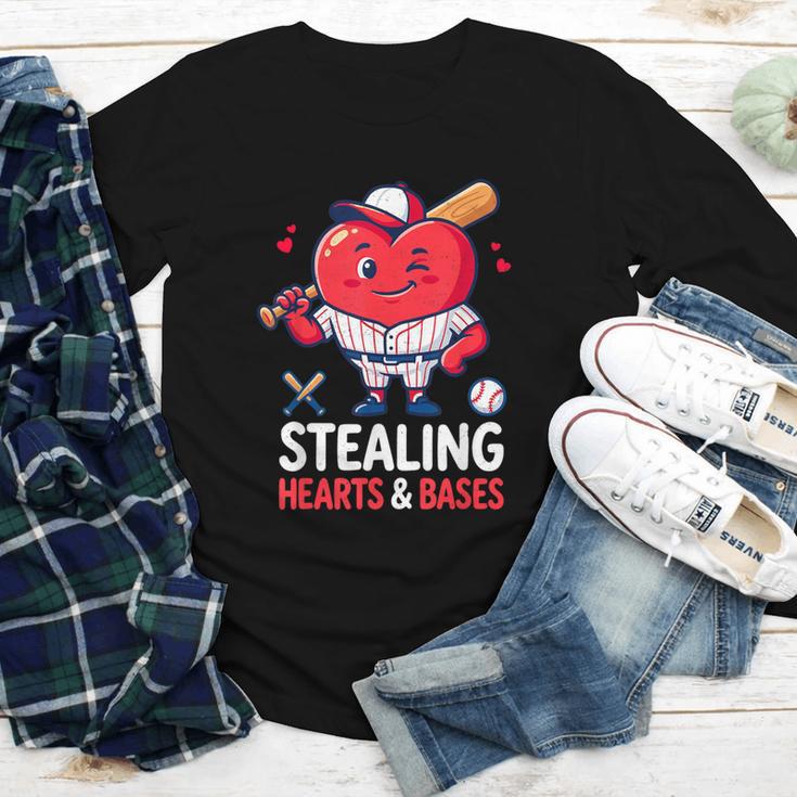 Stealing Hearts And Bases Baseball Player Valentine's Day Youth Long Sleeve Tee