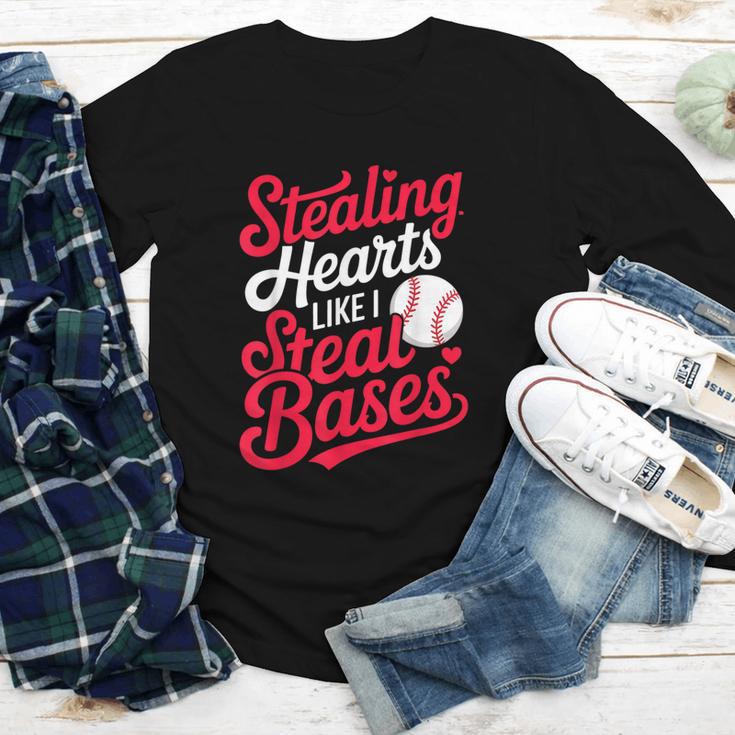 Stealing Hearts Like I Steal Bases Cute Baseball Boys Youth Long Sleeve Tee